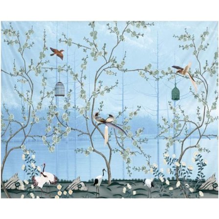 1 stk. Stor Boheme Vægtapet Blå Blomster og Fugle Vægophæng