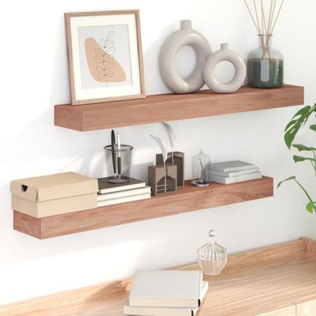 Vidaxl Vägghyllor 2 St 90x15x6 Cm Massivt Teakträ Brun