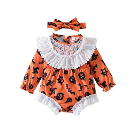 Spädbarnssömmar För Halloween Bodysuit Pumpkin Print Romper