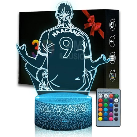 Erling Haaland Norge Fodboldspiller #9 Natlampe til Drenge, 16 Skiftende Farver Dæmpbar med Fjernbetjening Værelse Fodbold Dekoration, Skrivebord til 