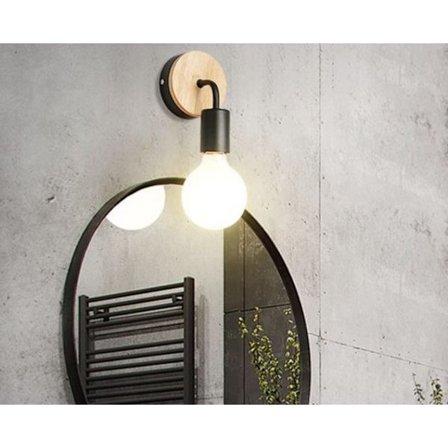 2 stk. Innendørs Vegglampe Metall og Tre Vegglampe for Soverom, Bad E27 Svart 11*16cm