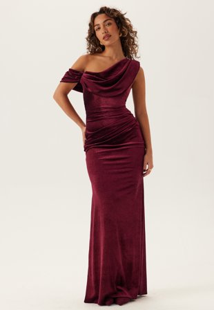 Goddiva Glitter Velvet One Shoulder Maxi Dress Wine Vaatteet