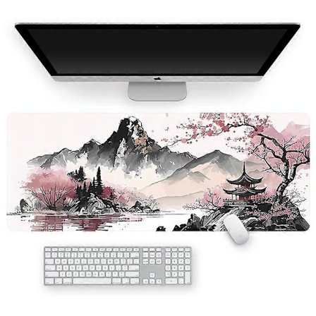 Akvarell Kirsebærblomst Stor Gaming Musematte, Musematte Gaming 400x900x3 Musematte Skrivebordsunderlag, Stor Skrivebordsmatte, Utvidet 