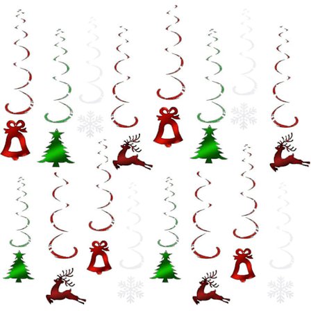 Julehænge Virveldekorationer, Træ Klokke Klare Snefnug Folie Jule Loftdekorationer, Vinterland Feriefesttilbehør