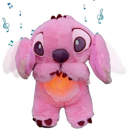 Stitch Plyslegetøj til Angstlindring, Sødt Tegneserie Beroligende Dyr Legetøj med Luftpude Åndedrætsbevægelse til Børn Voksne Sovende (Pink)
