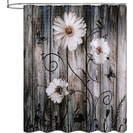 ING Duschdraperi - Modernt blommigt duschdraperi - Mögelresistent - Tvättbart - 180 x 200 cm