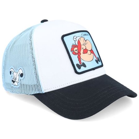 Capslab - Vit trucker Keps - Asterix Obelix Light Blue/White/Black A-Frame Trucker @ Hatstore