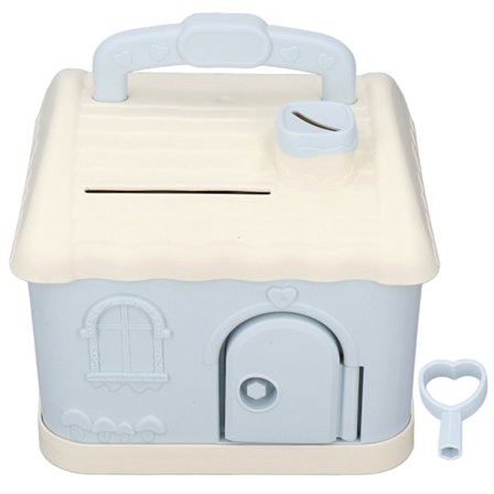 Blå Plast Husform Låsbar Dekorativ Praktisk Bank Födelsedagsleksak