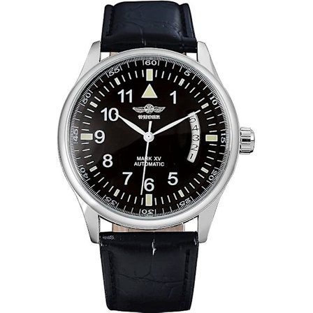 Automatisk herrklocka med datum, svart läder, vuxen, man