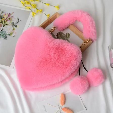 Hjerteformet Plys Taske Kvinder Små Håndtasker Fluffy Damer Kæde Skuldertaske