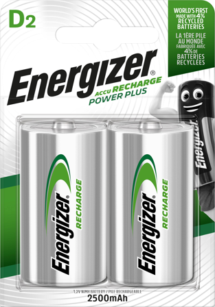 Energizer Recharge Power Plus Batteri oppladbart, D, 1,2 V, 2-pakning D, Elfordeling & strømforsyning
