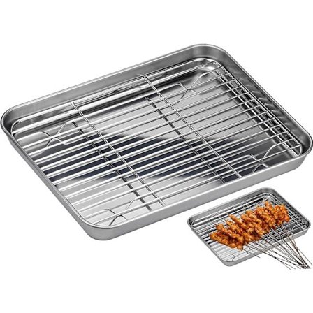 Wandefol stekebrett + kjølehylle, 26,5 x 20 x 2,5 cm universell rustfritt stål stekebrett rektangulært stekebrett
