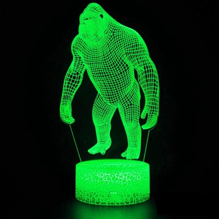 WJ 3D Gorilla Monkey Nattlys LED Touch Switch Dekor Bordlampe Optisk Illusjon Lamper 7 Fargeskiftende Lys LED Bordlampe Julegave