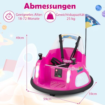 12V elektrisk kofangerbil til børn med fjernbetjening, lyserød