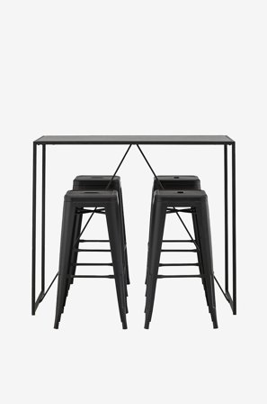 Venture Home - Barsæt Brea med 4 barstole Tempe - Sort - Spisebordssæt 4 personer - Fra Homeroom