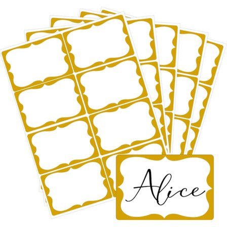 Kultaiset nimilaput, 2" x 3" nimilapputarrat kultaisella reunuksella, 200 kpl itseliimautuvia nimilapputarroja nimikylttejä kouluun, toimistoon, 