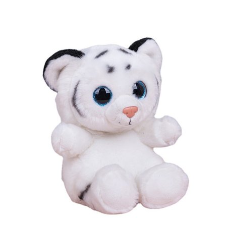 Sød siddende hvid tiger plys bamse med store øjne - den hvide t
