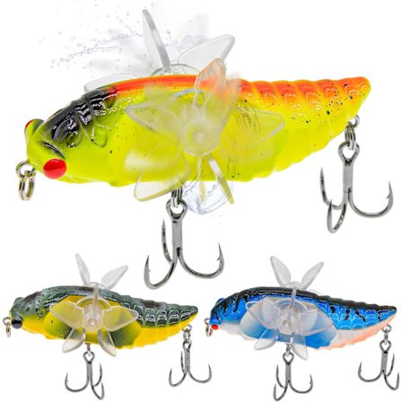 3 stk. fiskelokkemad sæt fluefiskeri topvands lokkemad hårdt agn med 3D fiskeøjne til laks, sandart, ørred, bas, ferskvand, saltvand