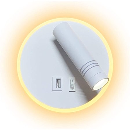 LED væglampe, 9W, sengelampe med USB-opladning