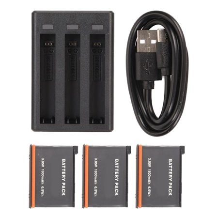 Insta 360 X3 3-spors batterilader med Type C-kabel og 3 erstatningsbatterier