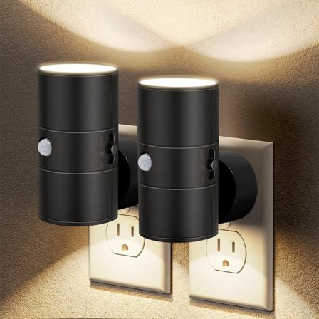 1/2 St Moderne LED Nattlamper - Vegguttakmontering - Varmhvitt Lys - 0-100 Lumen Dimbar - Bevegelsessensor - For Soverom og Gang