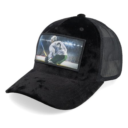 Iconic - Svart trucker Keps - Hockey Player Green White Color Velvet Black A-Frame Trucker @ Hatstore