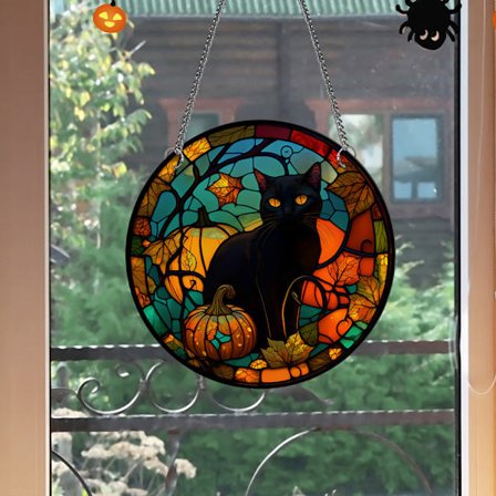 Akryl Halloween Hängande - Svart Katt, Hängande Skylt för Heminredning