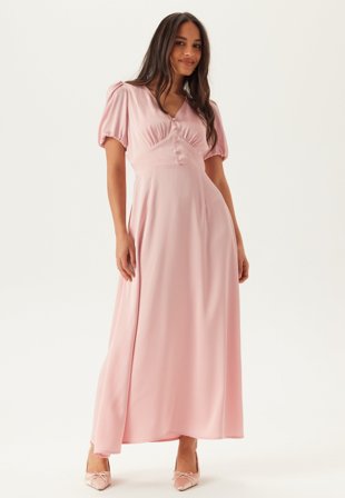 BUBBLEROOM - Satin Short Sleeve Maxi Dress - Pink