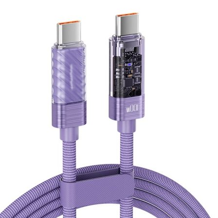 Automatisk Avstängning 100W Snabbladdare Kabel Transparent USB C till USB C Sladd Strömförsörjning