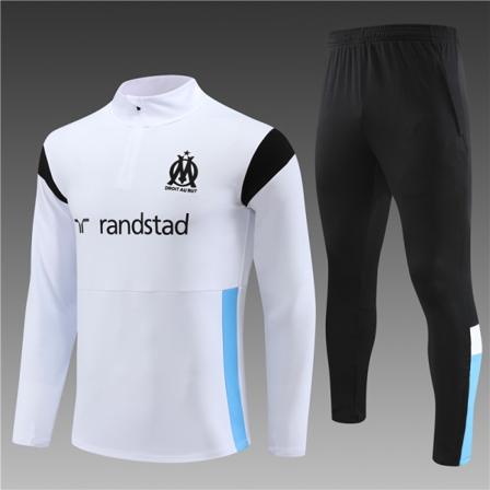 Ny Marseille vit [färgmatchning] tröja höst och vinter fotboll halvdrag träningsdräkt S