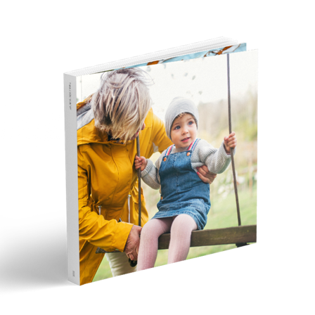 Kvadratisk stor fotobok med mjuk inlaga