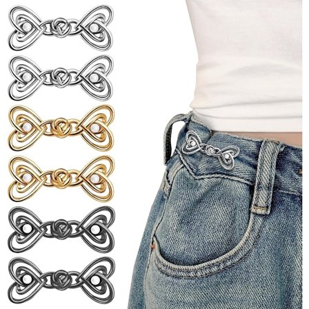 6 Sett Bukse Livstrammer, Jeansknapper for Løse Jeans, Justerbar & Avtakbar Livstrammer for Jeans