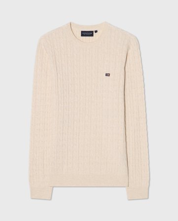 Lexington Zopfstrickpullover aus bio-baumwolle, peach melange