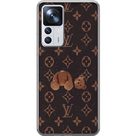 Kompatibelt Mobildeksel til Xiaomi Xiaomi 12T Pro Luksuriøst monogramsmønster med ødelagt teddybjørn i mørk moteestetikk