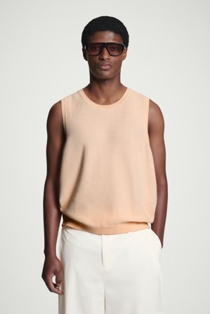 COS Men's Textured Knitted Cotton Tank Top in Orange