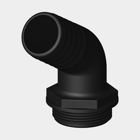 Slangnippel TruDesign Aquavalve Tails, komposit, vinklet 120°, 1 1/2" G (BSP) (udvendig) til 1 1/2" (38 mm) slange, sort