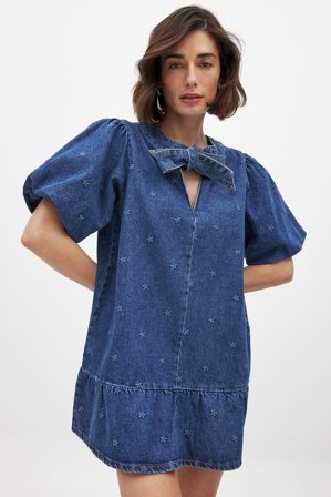 Handpicked x NA-KD Robe courte en jean nouée - Robes en jean - Bleu - EU 34