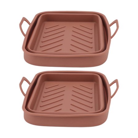 Silikone Air Fryer Gryde Sæt med 2 Rektangulære Bageplader med Håndtag Brun