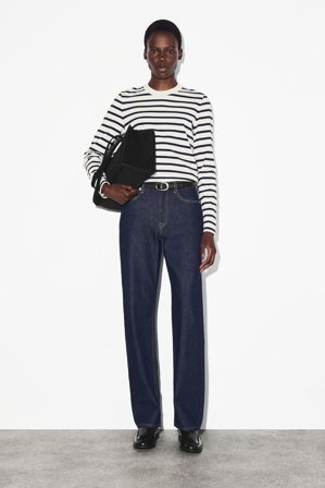 COS Women's T-Shirt Lineare A Maniche Lunghe Taglio Regolare in Blu