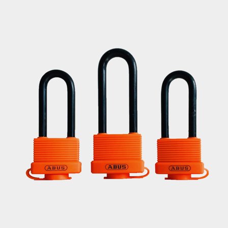 Hangslotpakket ABUS TRAILER SET 70IB, met lange beugels van roestvrij staal, Ø8 mm, oranje, (2 x 70IB/45HB63 + 1 x 70IB/50HB80)