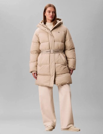 Calvin Klein Jeans Belted Midweight Long Puffer - Beige - L