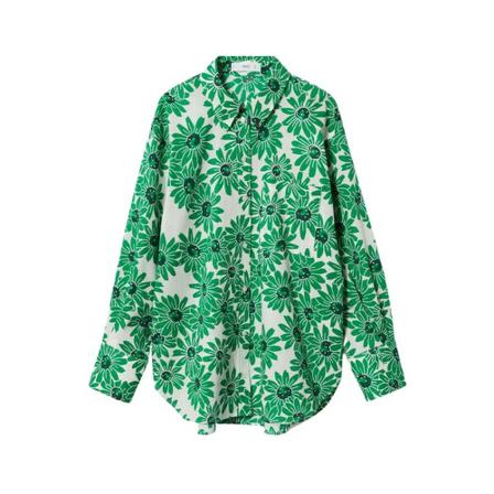 Mango Cotton flower shirt grön, Dam, Dam, Storlek: M