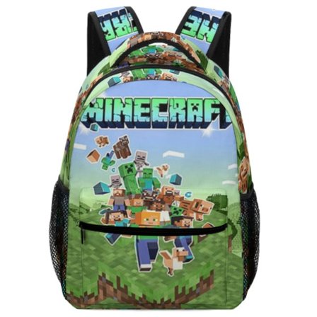 Minecraft Gutt Ryggsekk | Svart Barneryggsekk | Grønne Creeper, Zombie Skjelett, Enderman og Hulespindel Mønstre
