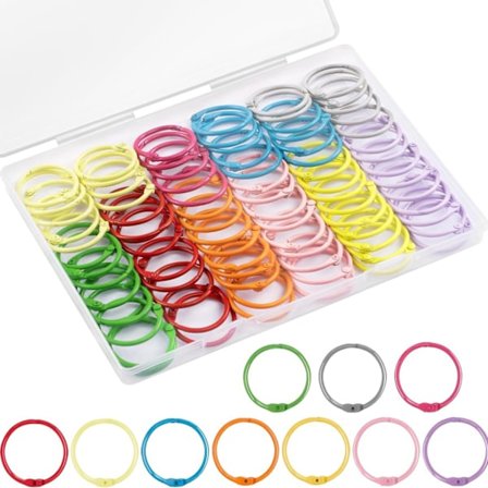 100 stk. Metalliske ringbind 1 tomme Farverige løse blade ringe til indekskort, metal stål bog ringe nøglering nøgleringe notesbog ringe til skole 