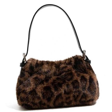 Komfortabel Leopardmønstret Fuzzy Veske for Kvinner, Funksjonelle Rom, Ergonomisk Topphåndtak, Elegant Kontor Ess