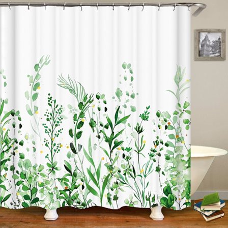 Duschdraperi 180x180cm, Gröna Växter Mönster Enkelt Vattentätt