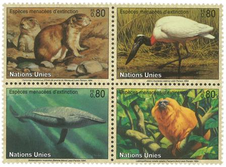 FN Geneve - Truede dyr 1994 - Postfrisk sæt 4v