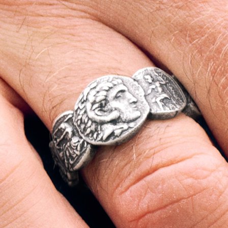 Obelius | Anillo de monedas en plateado vintage para hombres - Anillos tipo sello