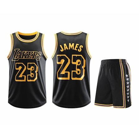 #23 LeBron James Basketball Jersey Sæt Lakers Børn Uniform Sort - Perfekt