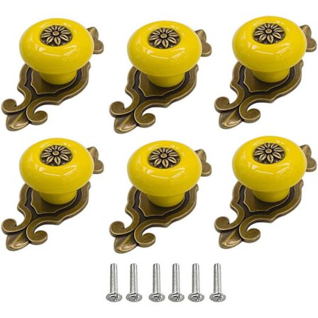 6-delars Sminkbordslåda Skåp Keramisk Rund Handtag Barnrum, Gul